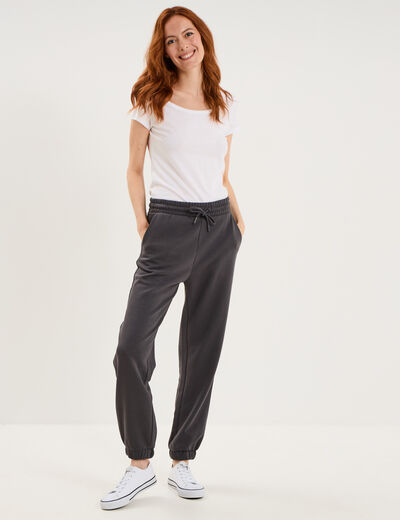 Pantalon de jogging molletonn&eacute; gris fonc&eacute; femme