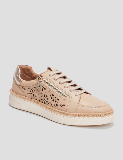 Derbies zippées en cuir pied large sable femme
