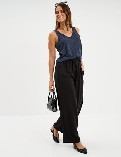 Débardeur col et dos en V bleu marine femme