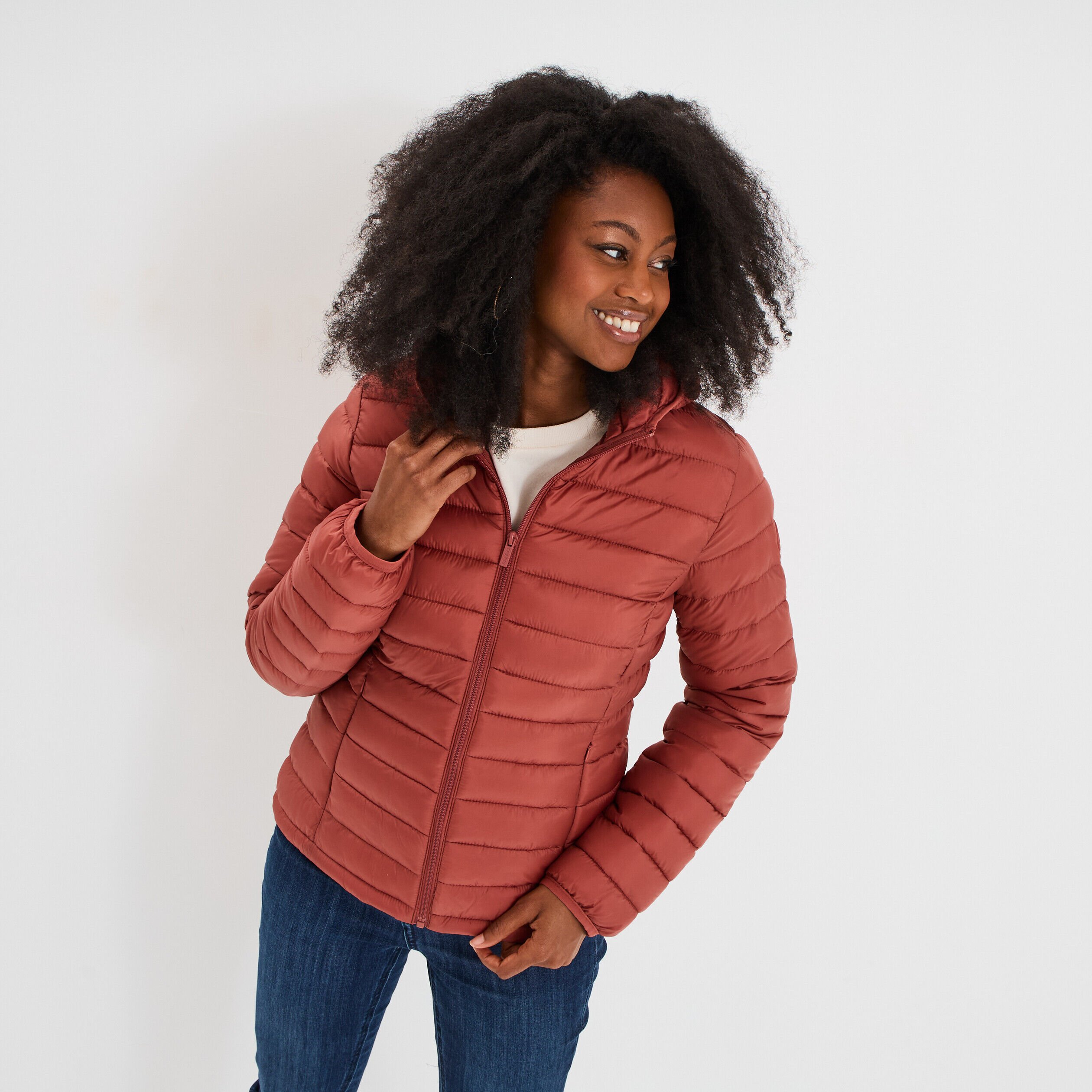 Doudoune légère déperlante à capuche vieux rose femme CREEKS