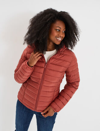 Doudoune légère déperlante à capuche vieux rose femme