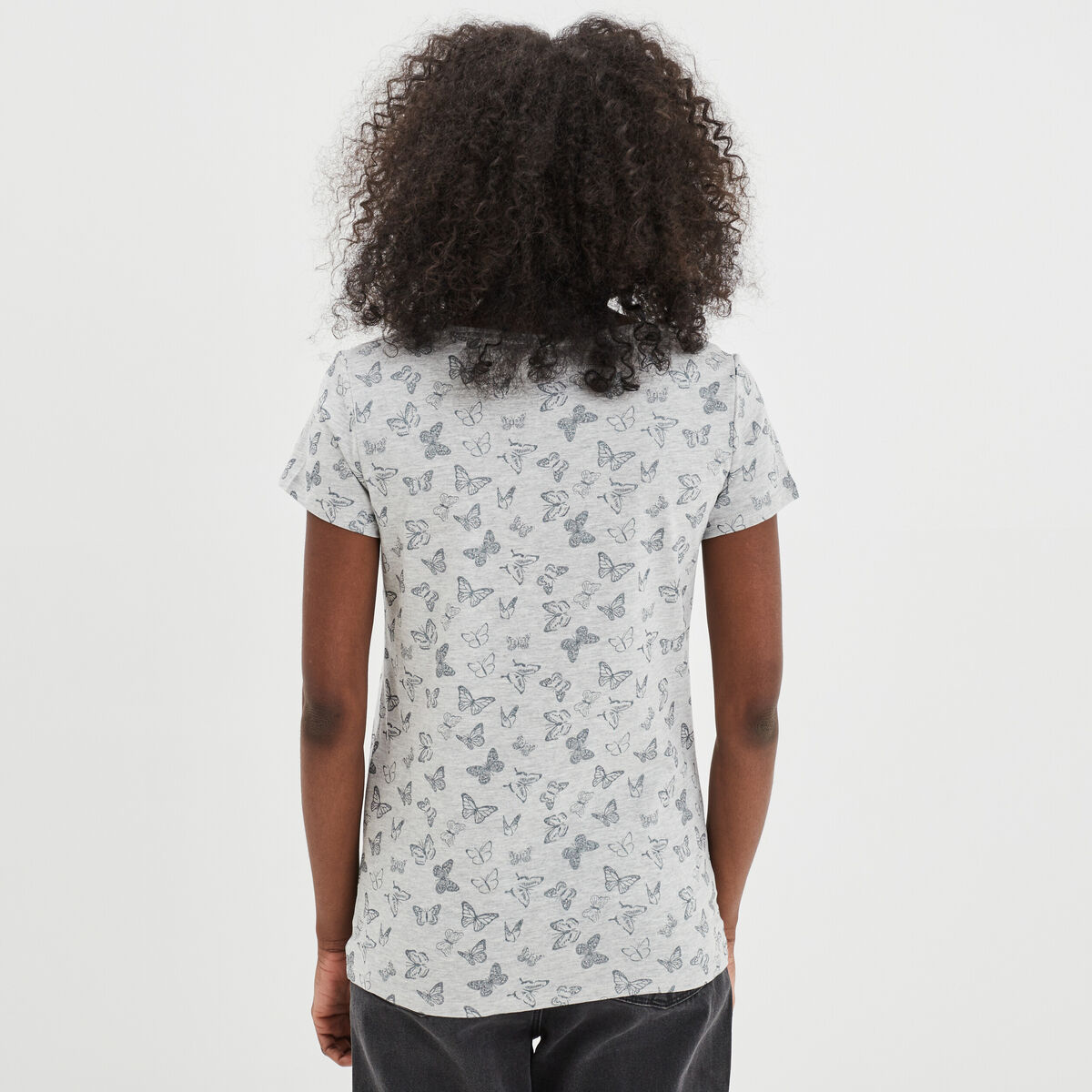 T-shirt coton imprimé coupe ajustée gris clair femme