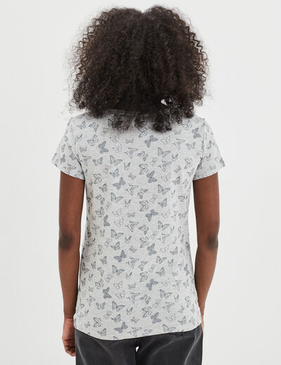 T-shirt coton imprimé coupe ajustée gris clair femme