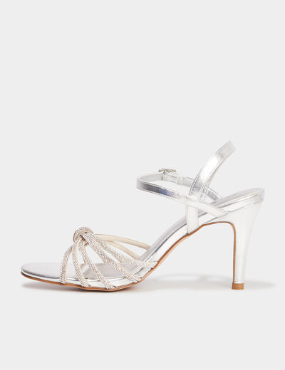 Sandales m&eacute;tallis&eacute;es &agrave; talons Mosquitos gris argent femme