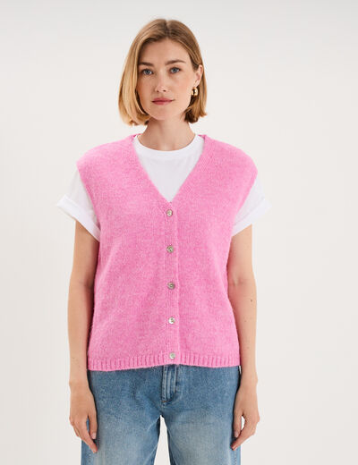 Gilet sans manches col en V rose femme