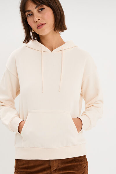Sweat hoodie 1 poche &agrave; capuche beige femme