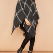 Poncho à col roulé bords à franges fines gris foncé femme
