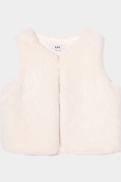 Gilet imitation fourrure sans manches ivoire fille