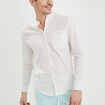 Chemise col mao lin mélangé blanc homme
