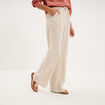Pantalon large lin m&eacute;lang&eacute; beige femme