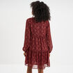 Robe évasée col en V et volants bordeaux femme