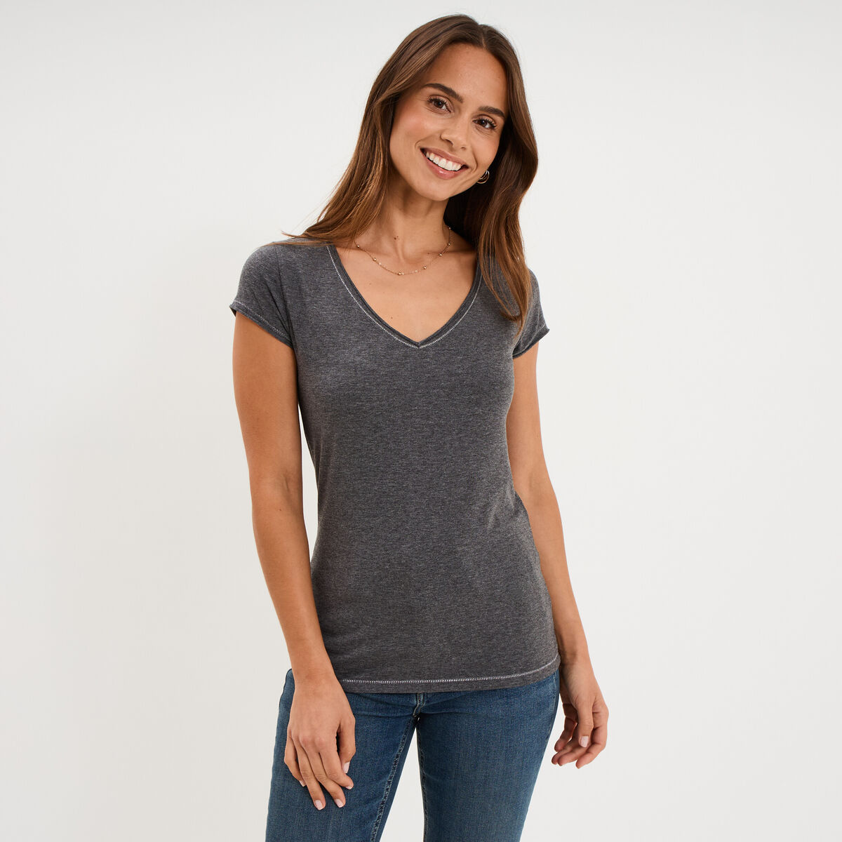 T-shirt manches courtes gris fonc&eacute; femme