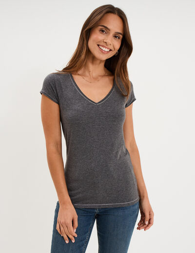 T-shirt manches courtes gris fonc&eacute; femme