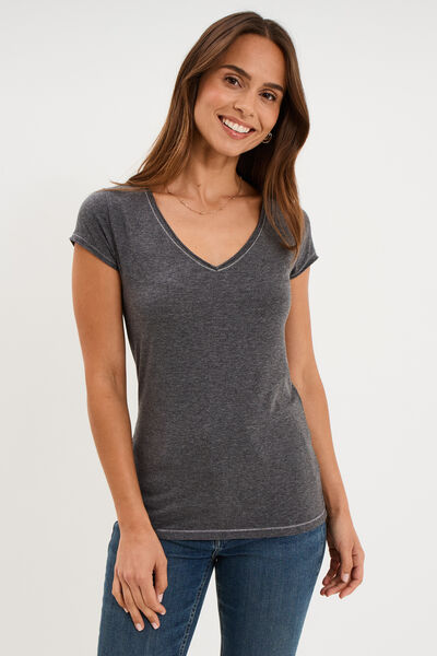 T-shirt manches courtes gris fonc&eacute; femme