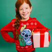 Pull de No&euml;l manches longues Stitch rouge fille