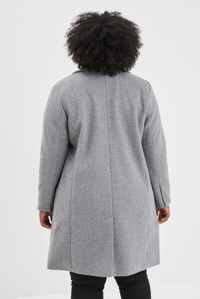 Manteau long boutonné gris femme grande taille
