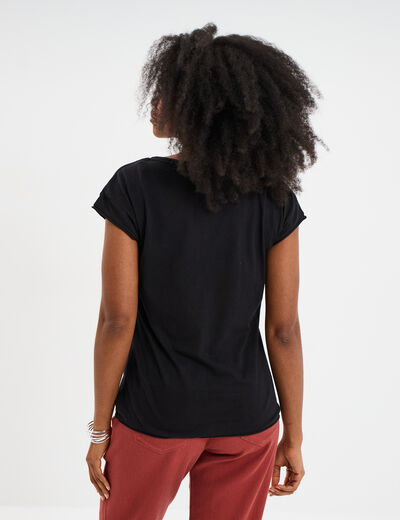T-shirt col v poche poitrine Creeks noir femme