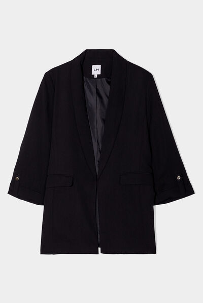Veste blazer manches 3/4 droite noir femme