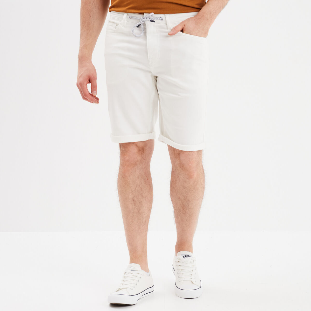 Bermuda droit à coulisse en jean Creeks ivoire homme