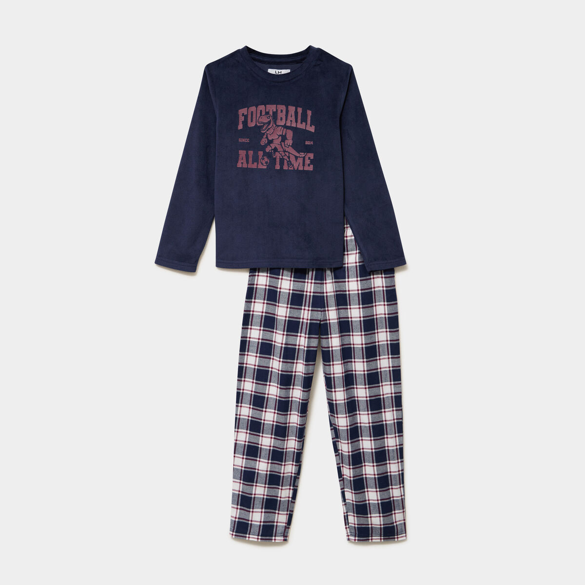 Ensemble pyjama t-shirt effet velours bleu marine gar&ccedil;on