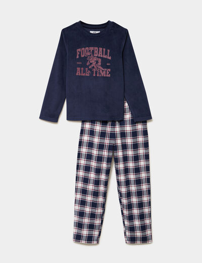 Ensemble pyjama t-shirt effet velours bleu marine gar&ccedil;on