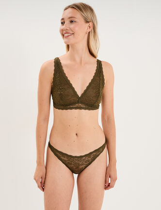 Soutien-gorge triangle dentelle vert kaki femme
