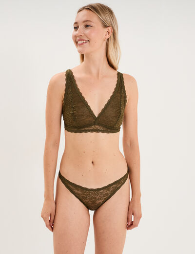 Soutien-gorge triangle dentelle vert kaki femme