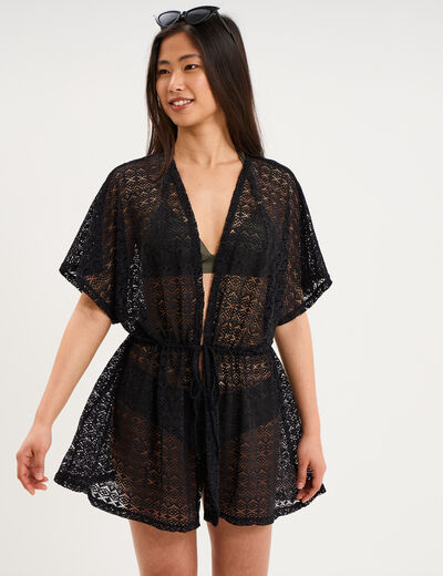 Robe de plage dentelle noir femme