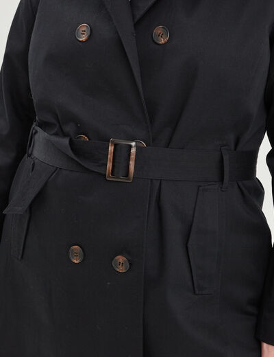 Trench boutonné ceinturé noir femme grande taille