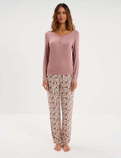 Ensemble pyjama manches longues 2 pi&egrave;ces blanc femme