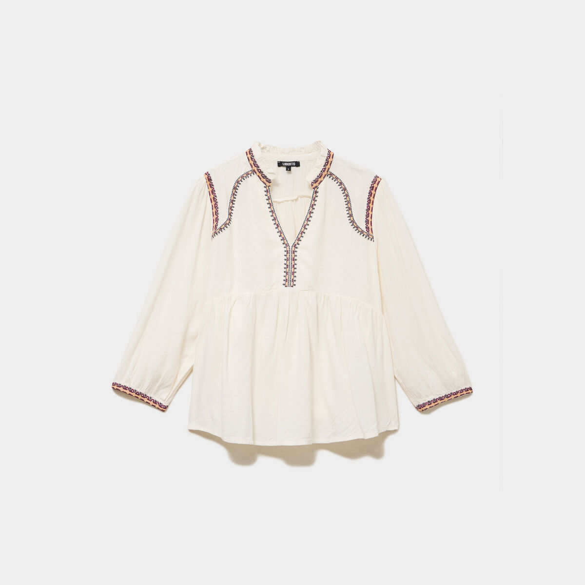 Blouse col tunisien avec broderie ecru femme