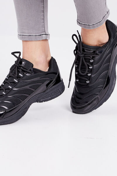 Baskets running à lacets élastiqués noir femme
