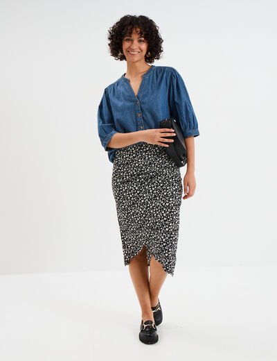 Jupe midi portefeuille noir femme
