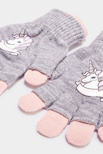Gants effet superposé gris fille