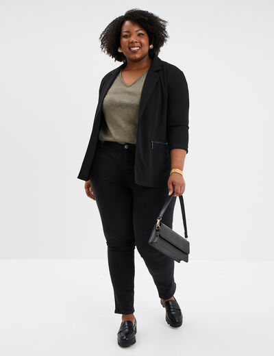 Veste blazer maille crêpe manches 3/4 noir femme grande taille