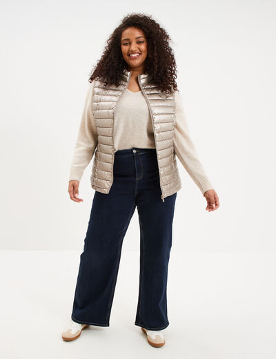 Doudoune d&eacute;perlante sans manches jaune or femme grande taille