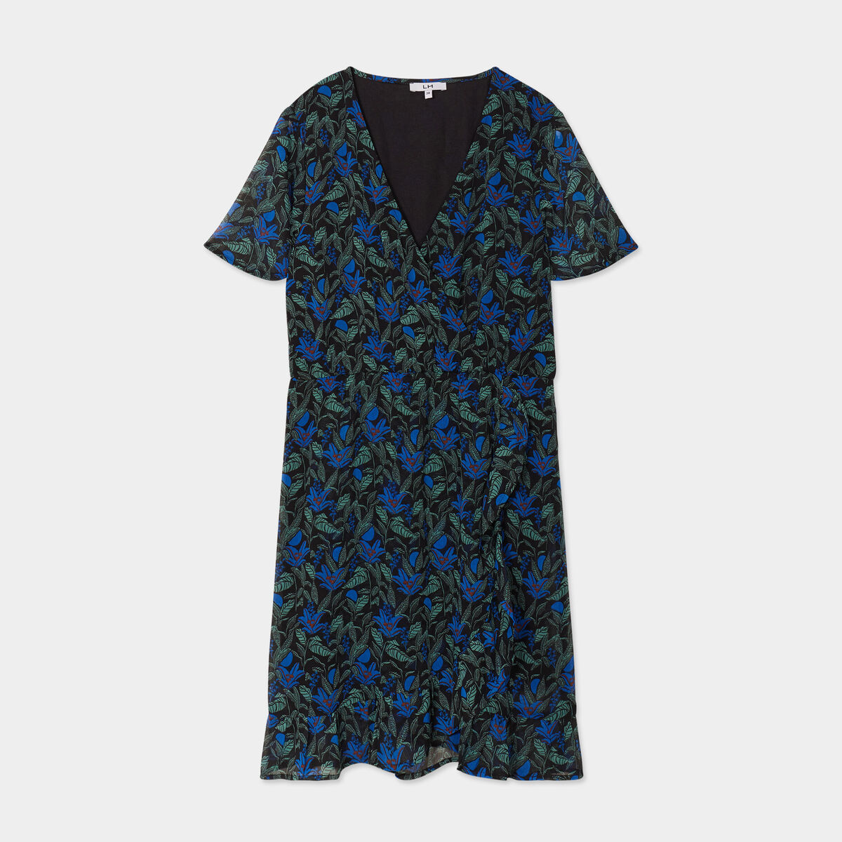 Robe col cache-coeur manches papillons vert femme