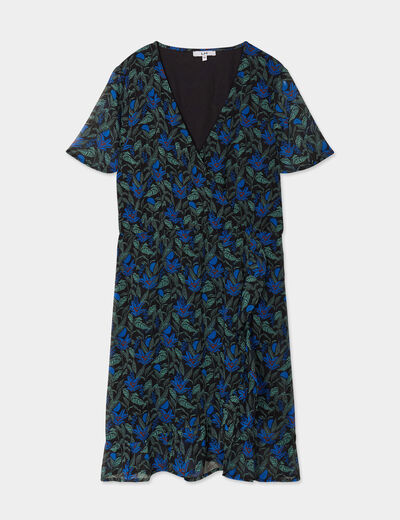 Robe col cache-coeur manches papillons vert femme