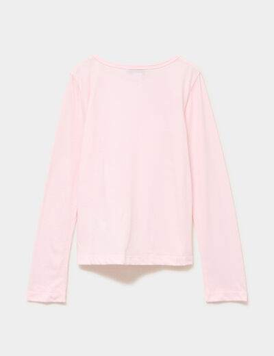 Ensemble pyjama pantalon t-shirt peluche rose poudr&eacute;e fille