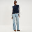 Pull col rond sans manches &agrave; boutons bleu fonc&eacute; femme