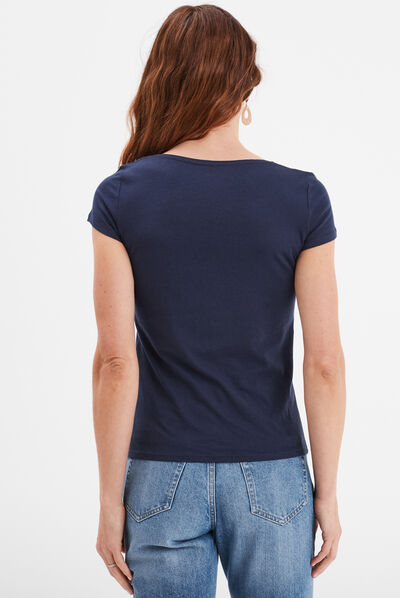 T-shirt manches courtes bleu marine femme