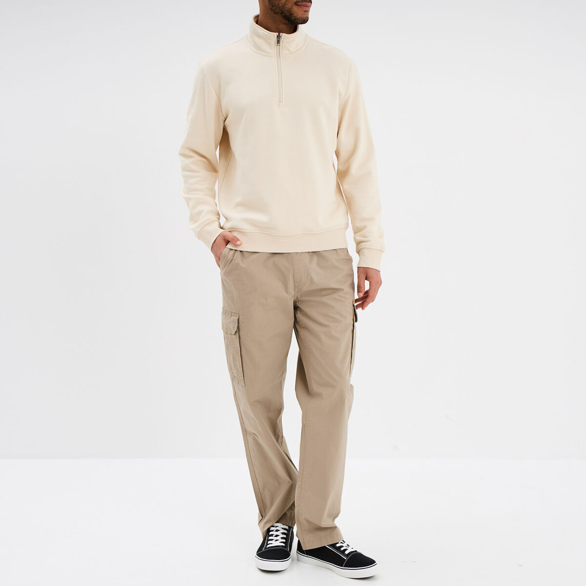 Pantalon cargo slim coton taupe homme
