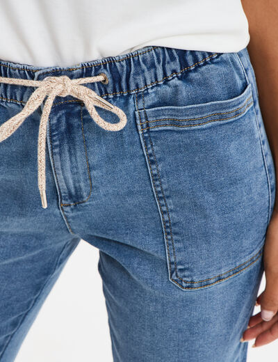 Jeans droit taille élastiquée denim stone femme