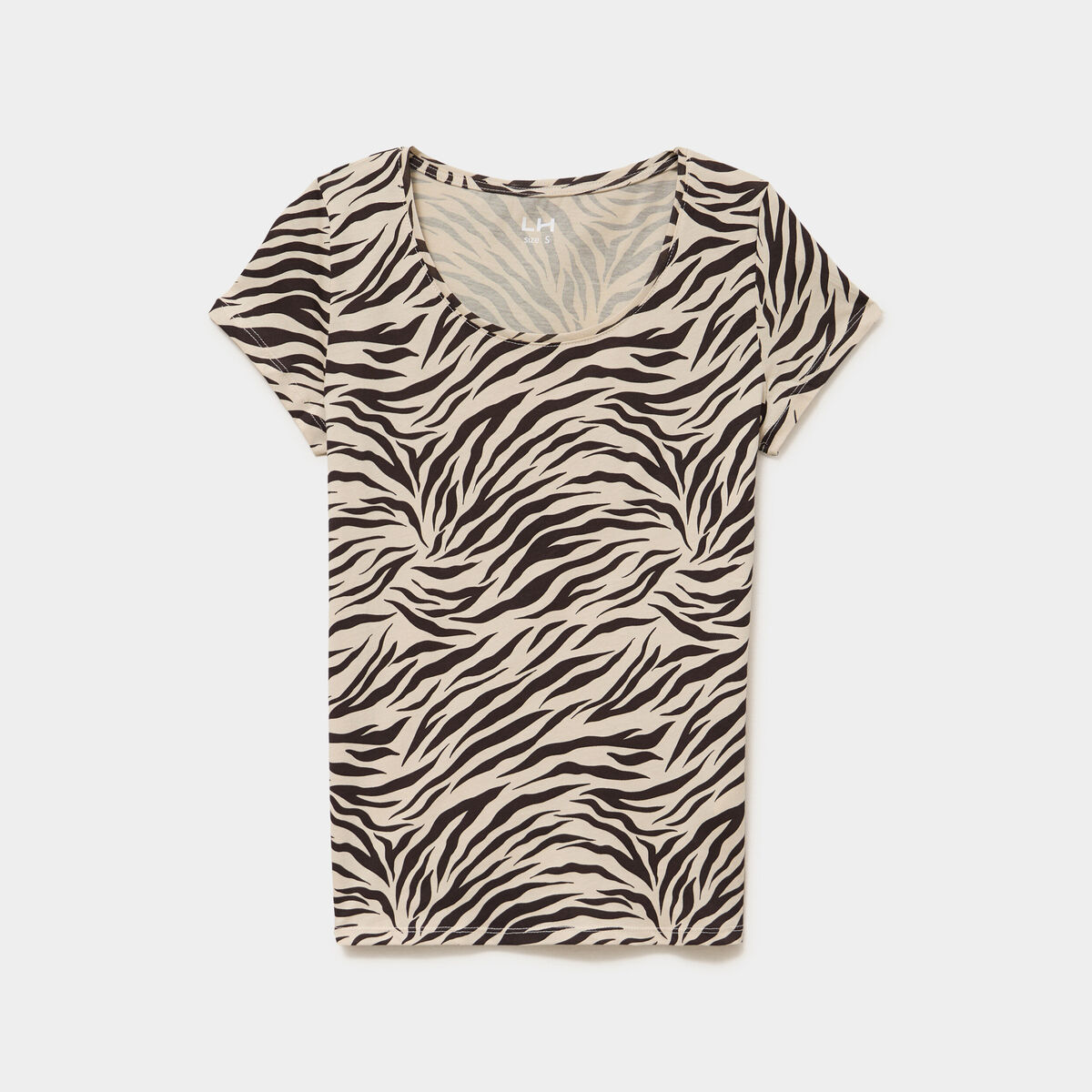 T-shirt coton imprim&eacute; coupe ajust&eacute;e beige clair femme