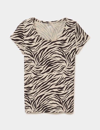 T-shirt coton imprim&eacute; coupe ajust&eacute;e beige clair femme