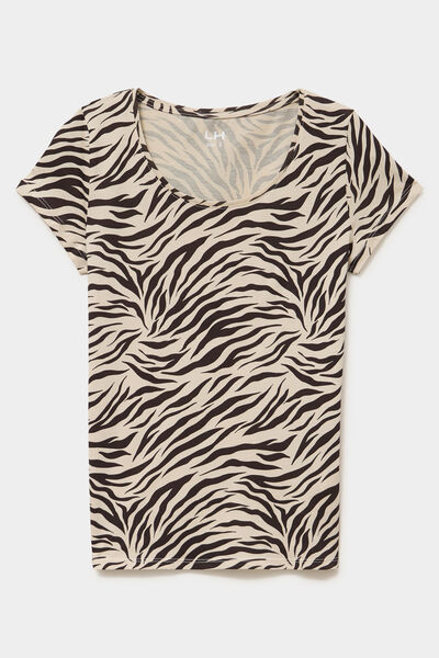 T-shirt coton imprim&eacute; coupe ajust&eacute;e beige clair femme