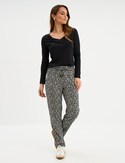 Pantalon fluide ceinture élastiquée noir femme