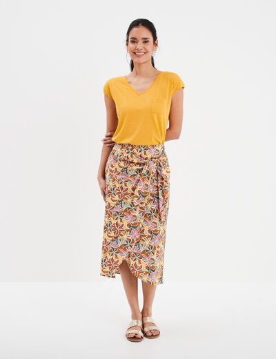T-shirt col v poche poitrine Creeks jaune moutarde femme