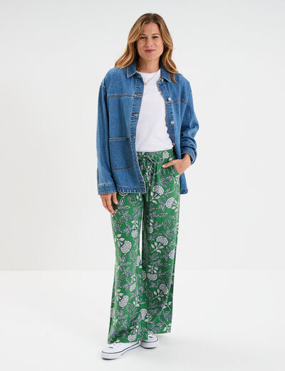 Pantalon lage taille élastiquée vert menthe femme