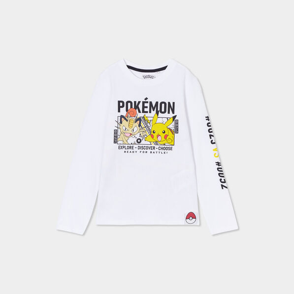 T-shirt manches longues coton Pokémon blanc garçon